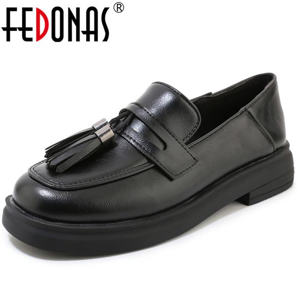 

fedonas женская обувь на платформе повседневная обувь весна осень новое поступление бахрома лаконичный круглый носок обувь женщина, Black