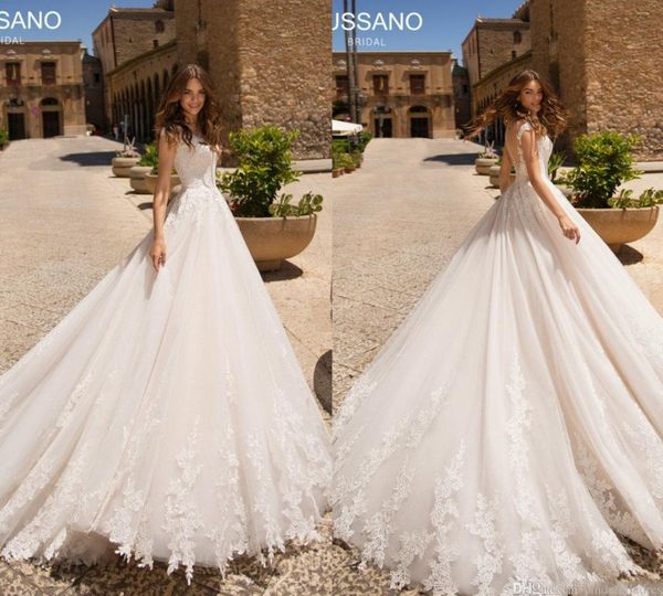 

lussano 2020 country wedding dresses jewel neck a line sweep train boho wedding dress appliques cap sleeve bohemian bridal gowns custom made