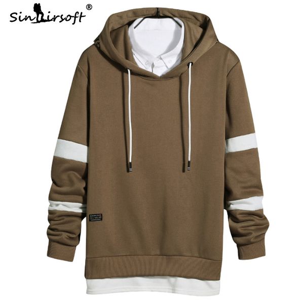 

color patchwork men's hooded sweatshirt loose long-sleeved england style male streetwear sportwear autumn clothing draped, Black