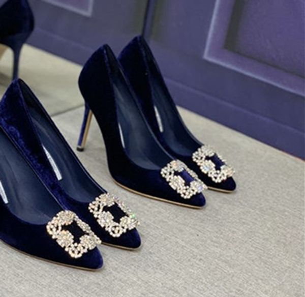 

2020 new fashion new designer brand womens pointed shoes suede leather square diamond wedding party princess shoes with box size 35-41 ck003