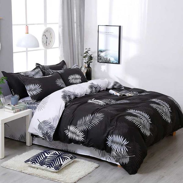 

3/4pcs/set brief black leaf printing textile bedding set include duvet cover &sheets&pillowcases cover comfortable home bed set