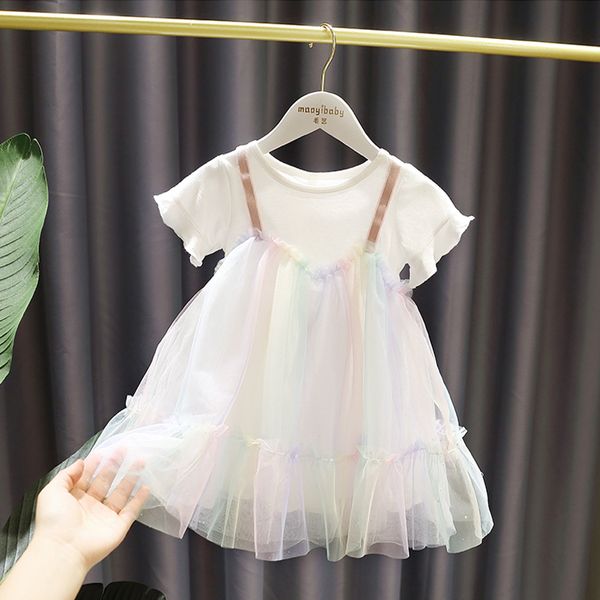 

kids designer clothes girls1-6-year-old baby girls dream princess dress girls summer dress 3 baby girls foreign style fake two-piece rainbow, Red;yellow