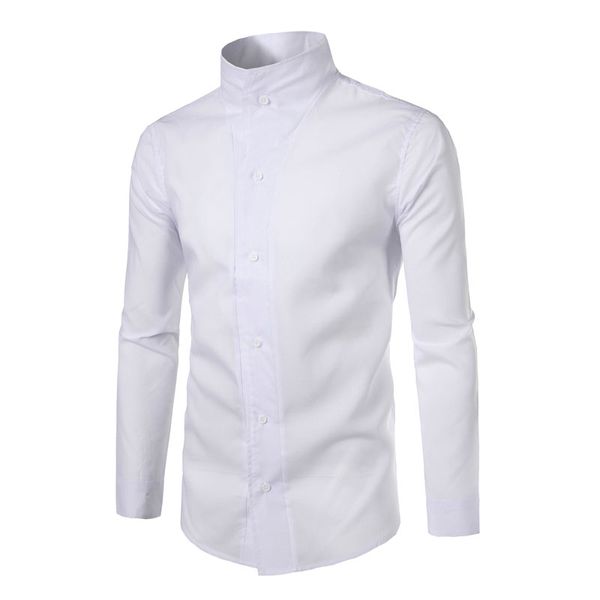 

Brand 2017 Fashion Male Shirt Long-Sleeves Tops Personality Stand Collar Solid Color Mens Dress Shirts Slim Men Shirt