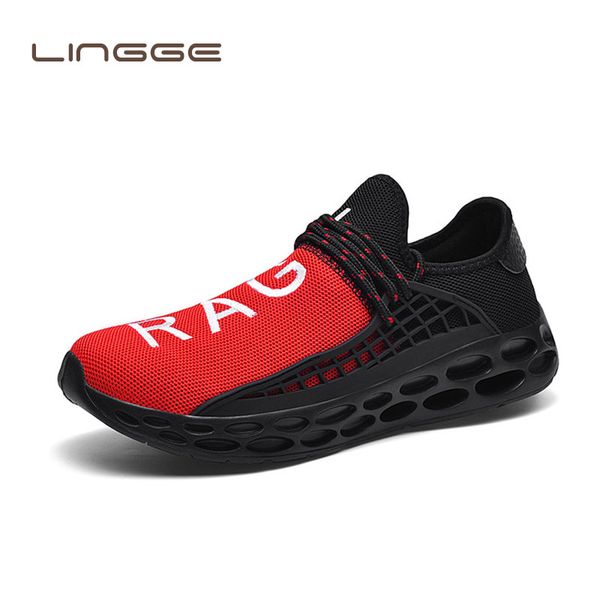 

lingge new fashion casual shoes for men breathable mesh soft comfortable walking male shoe outdoor walking big size sneakers men, Black