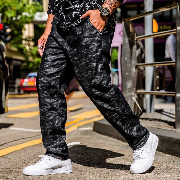 

джинсы камуфляжные мужские новые прямые повседневные джинсы мужские свободные эластичные сращивания ковбойские джинсовые брюки человек плюс, Blue