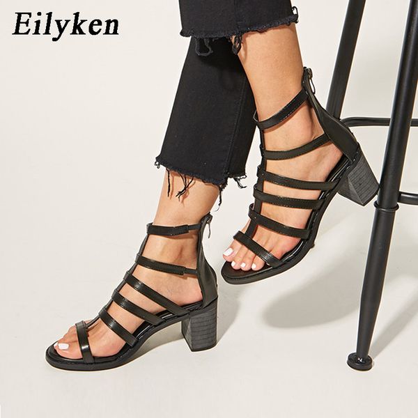 

women summer sandals 2020 flat rome style side zipper hollow out roman sandals summer shoes breathable non-slip black