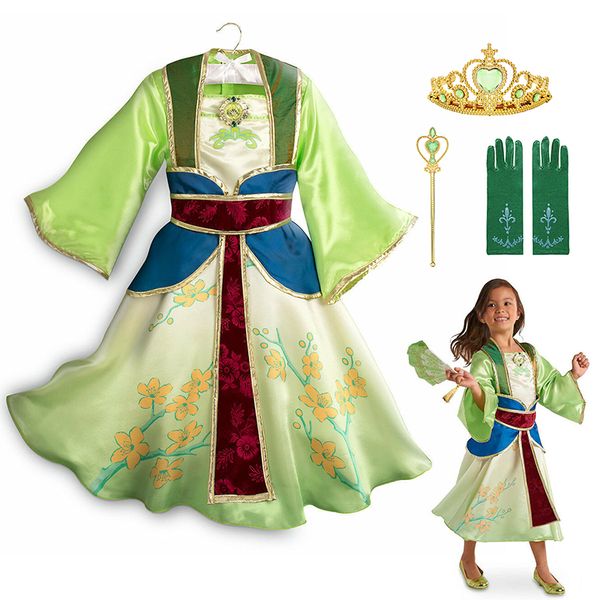 

new movie mulan girls dress role playing dresses kids children female hero costumes cosplay frock chinese traditional clothing, Red;yellow