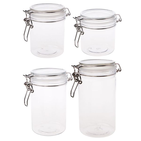 

4 size petp round clear storage sugar bowl clamp lid air tight sealed locking beans candy preservation bottle jars