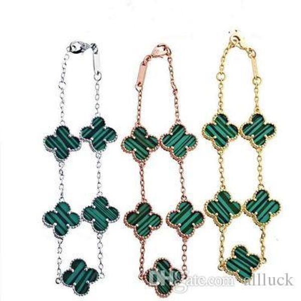 

2019 роскошного качества марка цветок пяти цветов природы камень кулон браслет дизайнерских браслеты для женщин свадебного подарка ювелирных, Golden;silver