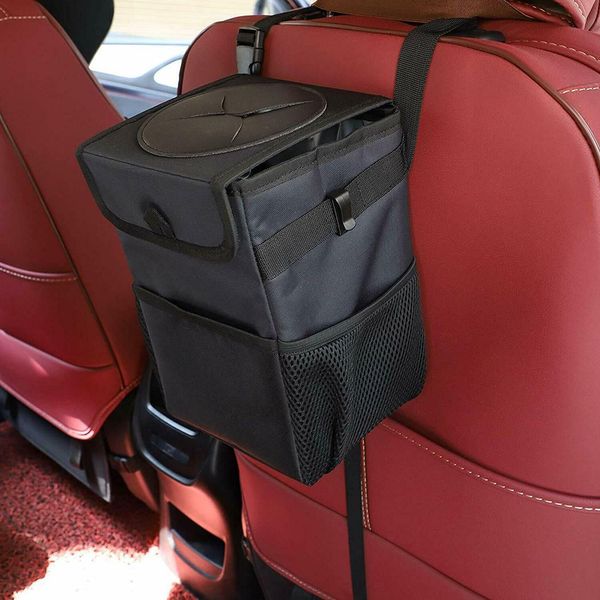 

car rubbish storage bag waterproof vehicle hanging trash can with lid