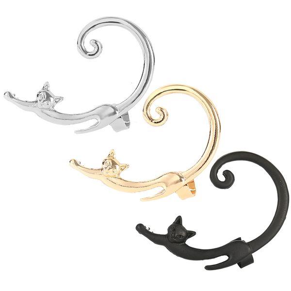 

1 piece cute cat clip on earrings ear cuff earrings for women ear wrap earcuff clip fashion jewelry gift for women, Silver