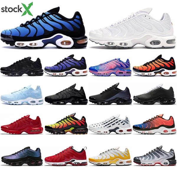 

tn plus se running shoes triple black white hyper blue spray paint scream green deluxe mens trainer runner sports sneakers 40-45