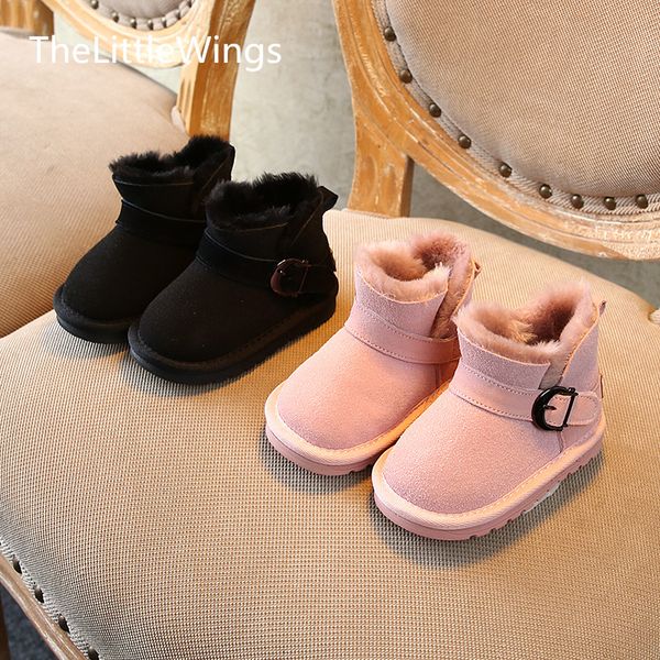 

winter girl snow boots suede genuine leather 2019 new warm and skid-proof boy flat toddler shoes 1-3 years old, Black;grey