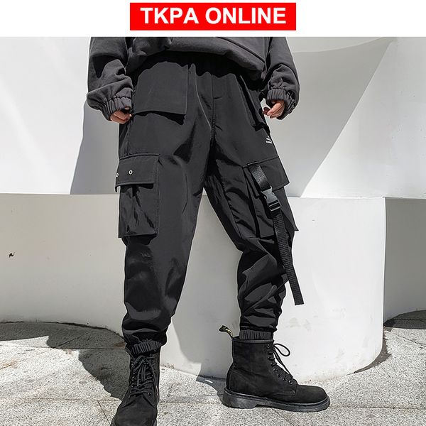 

winter men thick cargo pants 2020 overalls mens hip hop ribbons plus velvet joggers black sweatpants track pants 5xl