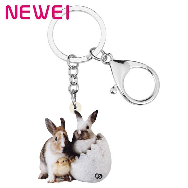 

newei acrylic easter eggs hare keychains keyring animal key chain jewelry for women girl car trendy bag accessories, Silver