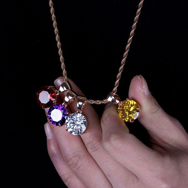 

mens & womens 18k gold colorful cubic zirconia pendant chain necklace hip hop rapper princess cut big round diamond jewelry gifts for lovers, Silver