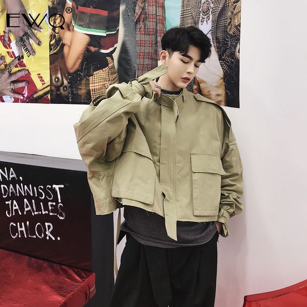 

ewq 2019 new fashion autumn short fund silhouette bat sleeve stand collar jackets men loose casual high street tide coat 9a183, Black;brown