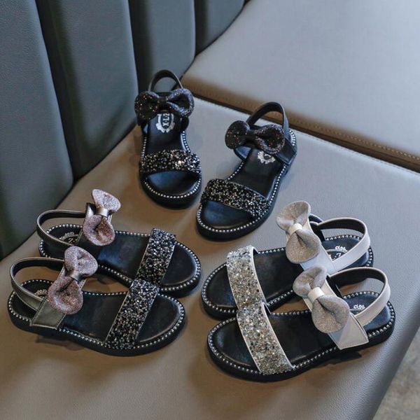 

2020 new children's sandals pu leather girls sandals summer breathable quality princess fashion bow size 25-36, Black;red
