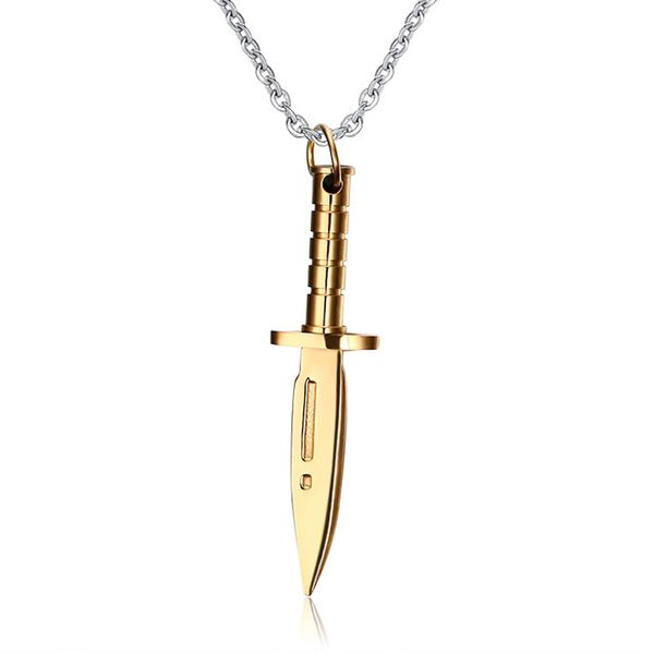 

stainless steel men necklaces chain pendants marines dagger knife for male boyfriend fashion jewelry creativity gift, Silver