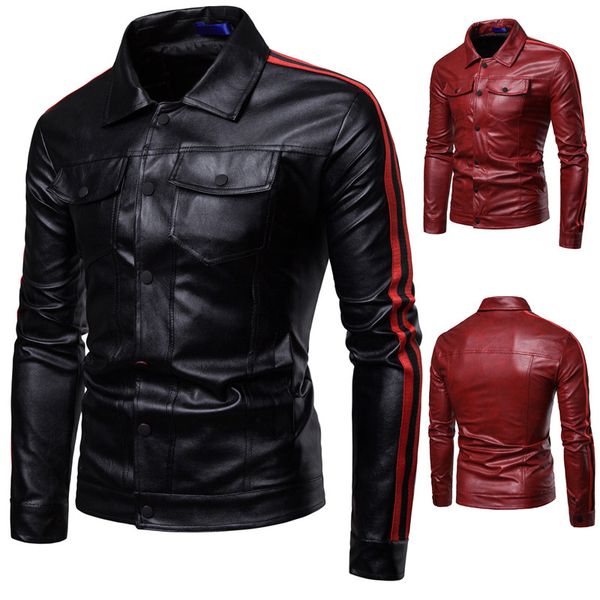 

new european leather jacket for men full slim chest pockets pu leather jacket men, Black