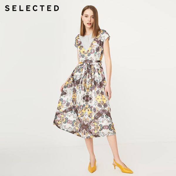 

selected women's summer national print splice dress s|419261503, Black;gray
