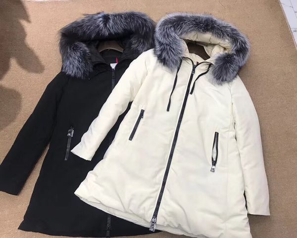 

black white fur collar hooded down jacket women winter jacket coat brand long warm white duck down coat parkas women's outerwear