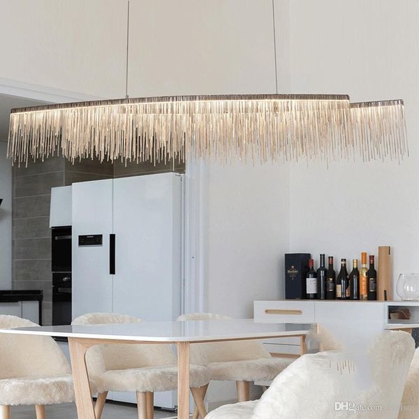 

postmodern nordic creative simple chandelier living room bedroom tassel aluminum chain chandelier l villa restaurant chandelier 110v220v