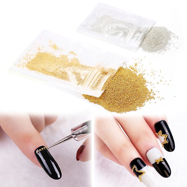 

metallic gold/silver caviar nail rhinestone 3d nail art tips decoration manicure beauty tool salon decoration