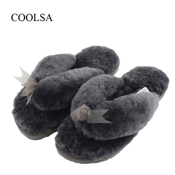 

coolsa women's winter fur wool slippers non-slip solid rubber soles fleece slippers women's wool flip flops 35-40, Black