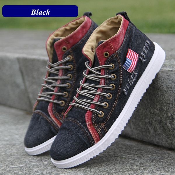 

fashion denim man canvas shoes men casual shoes high sneakers 2018 summer breathable plimsolls male footwear light men flats, Black