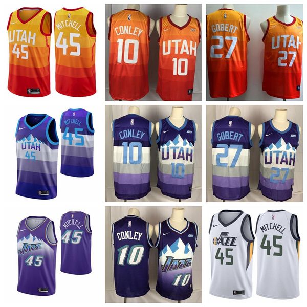 

men youth utah jazz donovan mitchell 27 gobert 10 conley 2 ingles orange 19/20 city swingman jersey, Black;red
