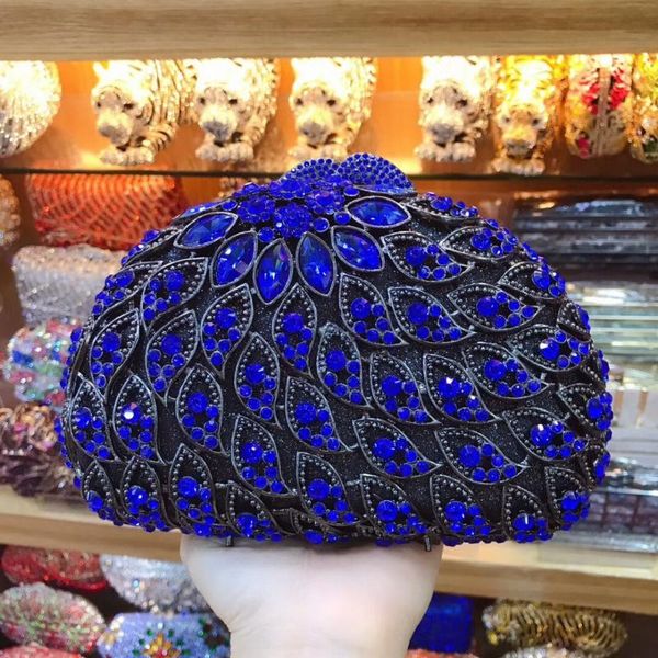 

big blue rhinestone gemstone clutch bag women evening clutches party purse prom chain handbag ladies dinner crystal clutches