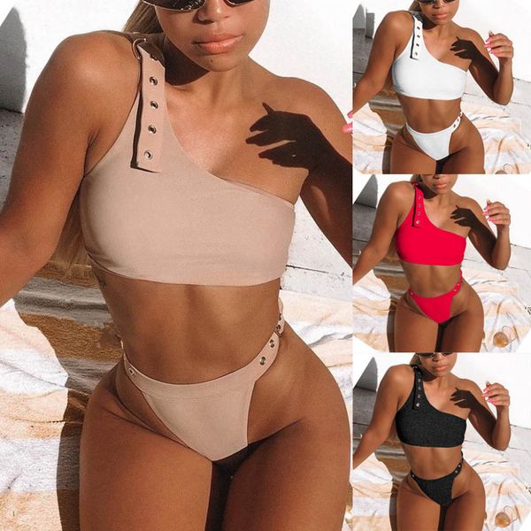 

fabulous women swimwear solid keyhole bikini push-up pad swimwear swimsuit beachwear set bodysuit exquisite bather, White;black