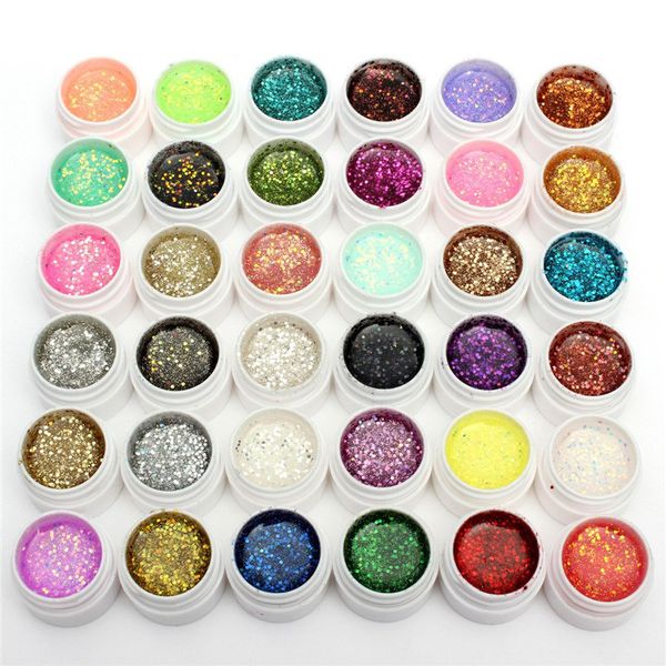 

36 colors/set glitter uv builder gel nail polish soak set uv nail shiny polish gel glitter off resin bling na x5p3, Red;pink