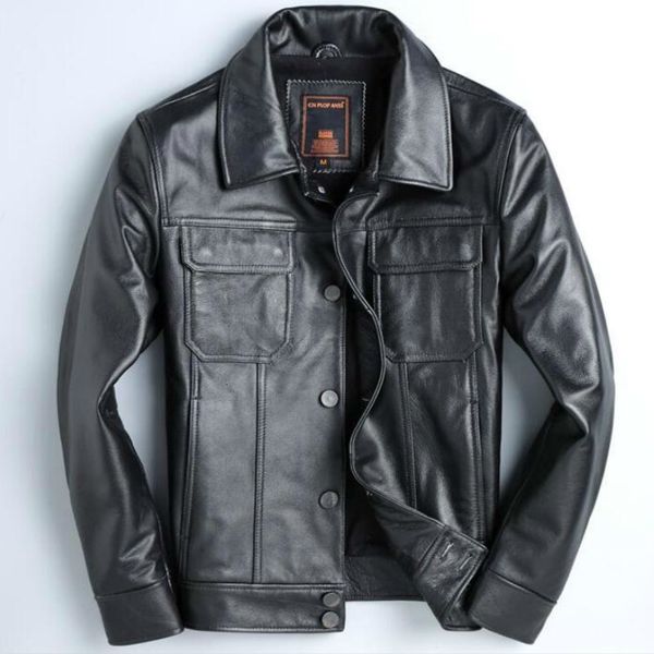 

real leather jacket men spring autumn cow leather jacekt vintage motorcycle jacket mens clothing jaqueta de couro yy1022, Black