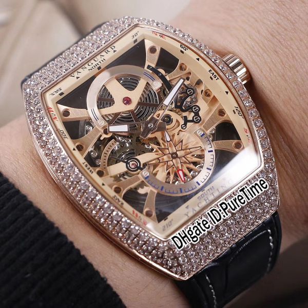 

новый saratoge vanguard s6 yachting v45 s6 розовое золото с бриллиантами рамка из золота внутренний каркас циферблата автоматические мужские, Slivery;brown