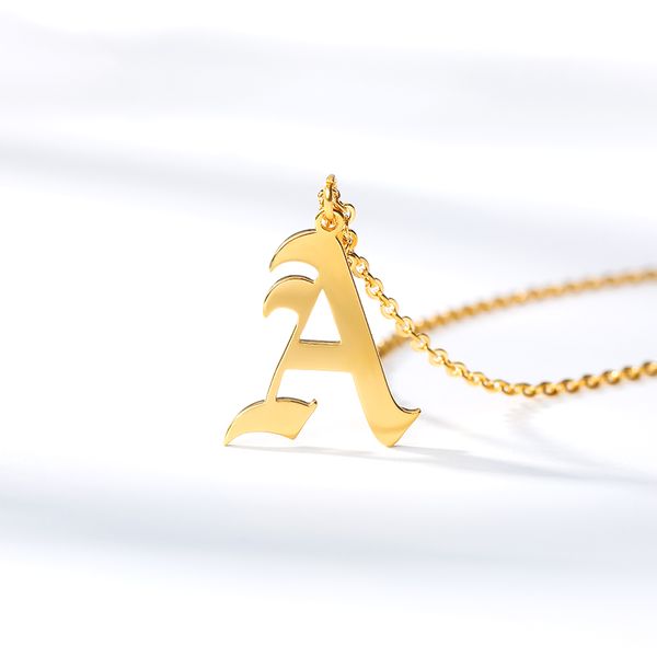 

gothic old english initial capital a-z pendant necklace stainless steel ancient english letter necklaces vintage jewelry women, Silver