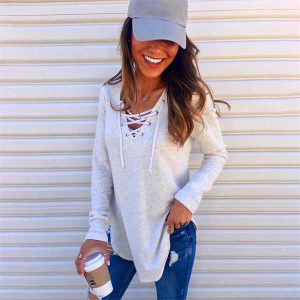 

autumn female pure color fashion designer luxury v neck clothing with casual women loose clothes, White