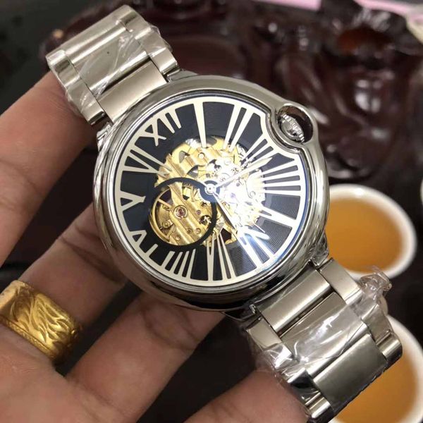 

tide brand luxury mens mechanical watches diamond designer watches sculpting hollow literal original sport man watch stainless, Slivery;brown