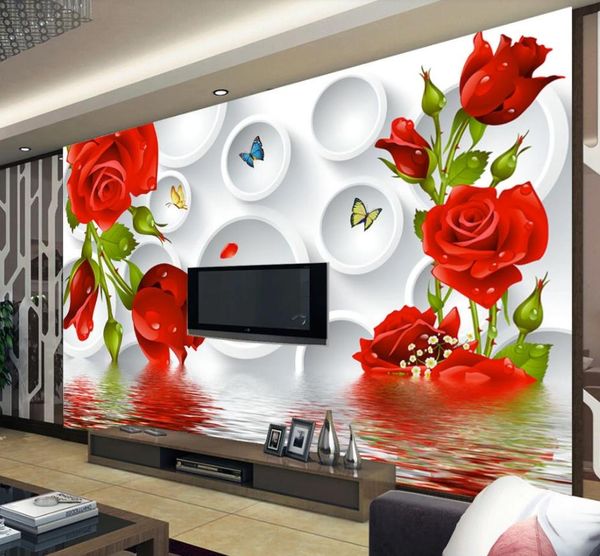 

3d circle water rose tv background wall wallpaper for walls 3 d for living room