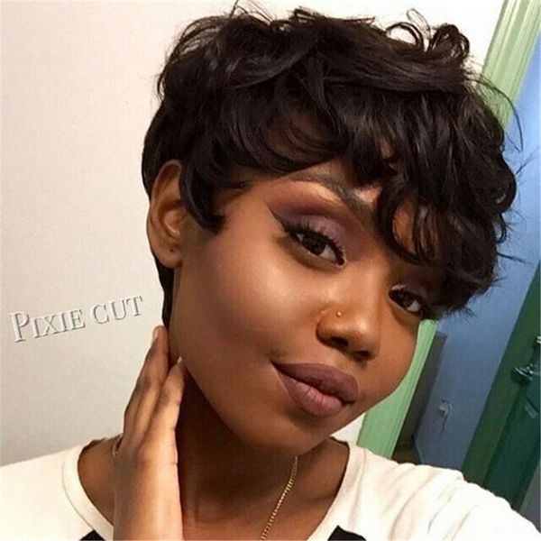 Short Human Hair Capless Wigs Human Hair Natural Curly Pixie Cut
