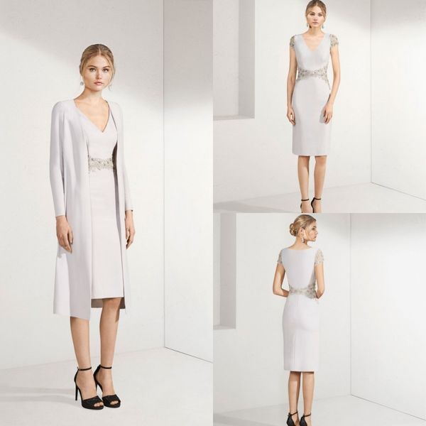 

2019 chic mother of the bride dresses with jacket cap sleeves wedding guest dress knee length v neck elegant evening gowns lace beaded, Black;red