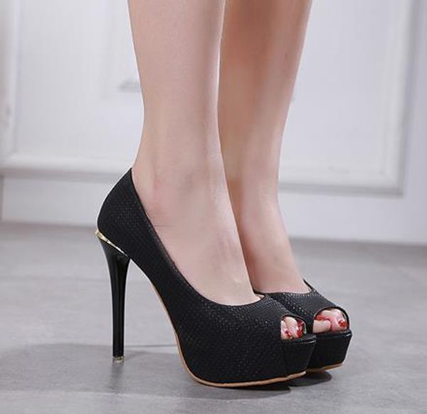 

elegant white ivory peep toe platform high heels pumps bride bridesmaid wedding shoes 12cm size 34 to 40 cs08, Black