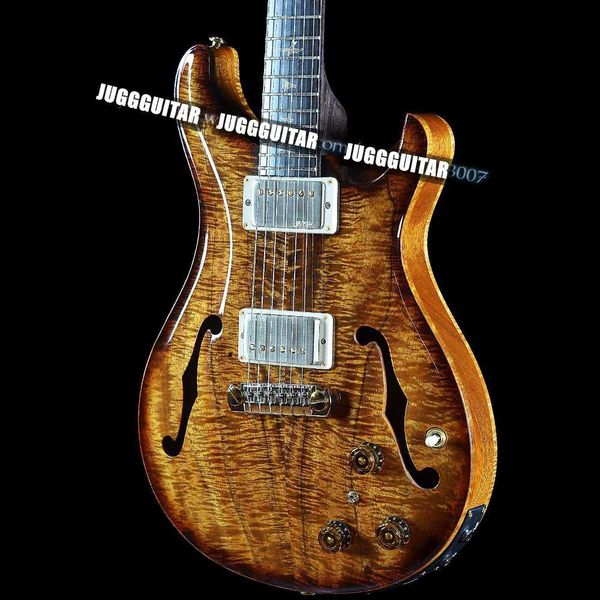 

paul reed hollowbody ii righteous private stock natural satin koa smoked burst electric guitar ebony fingerboard vintage abalone birds inlay