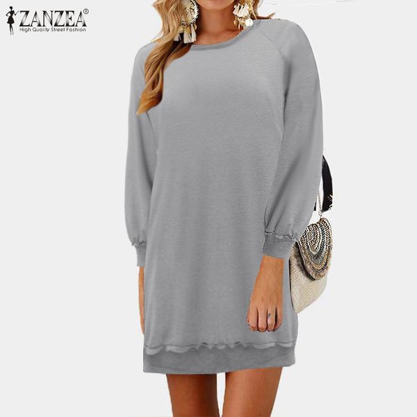 

s 5xl 2020 spring sweatshirts dress fashion solid mini sundress zanzea women o neck long sleeve short vestidos pullover, Black;gray