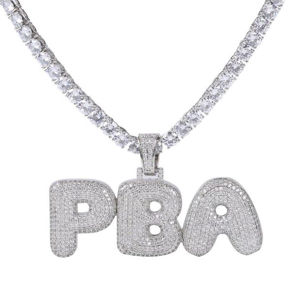 

2020 custom name bubble letters necklaces & pendant charm for men women gold silver color cubic zirconia with rope chain gifts