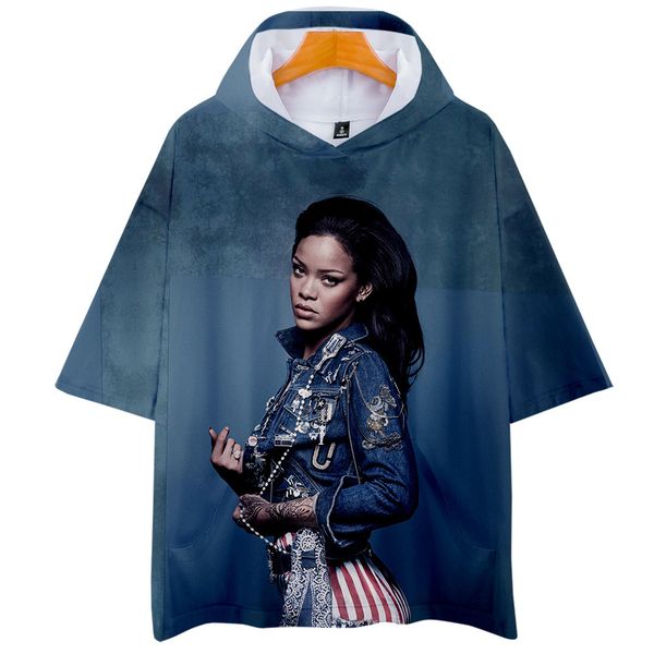 

ms rihanna trend 3d printing belt cap short sleeve shirt men and women t shirts, Gray;blue
