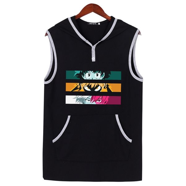 

my hero academia mens hoodies fashion men hooded sleeveless sweatshirt mens hoodie anime print hoodies sportswear tracksuit, Black