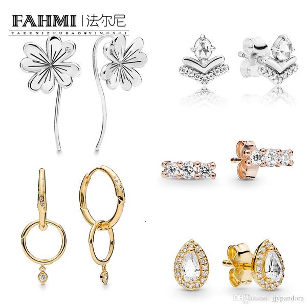 

fahmi 100% 925 sterling silver radiant teardrops shining flower stem rose clover crystal fashion charm beads gift women charm earrings, Black