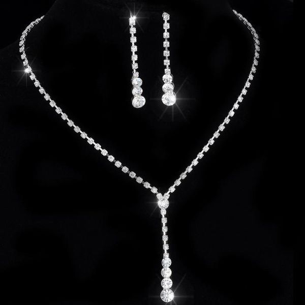 

african jewelry set crystal tennis rhinestone necklace earrings bridal bridesmaid wedding jewelry sets, Silver